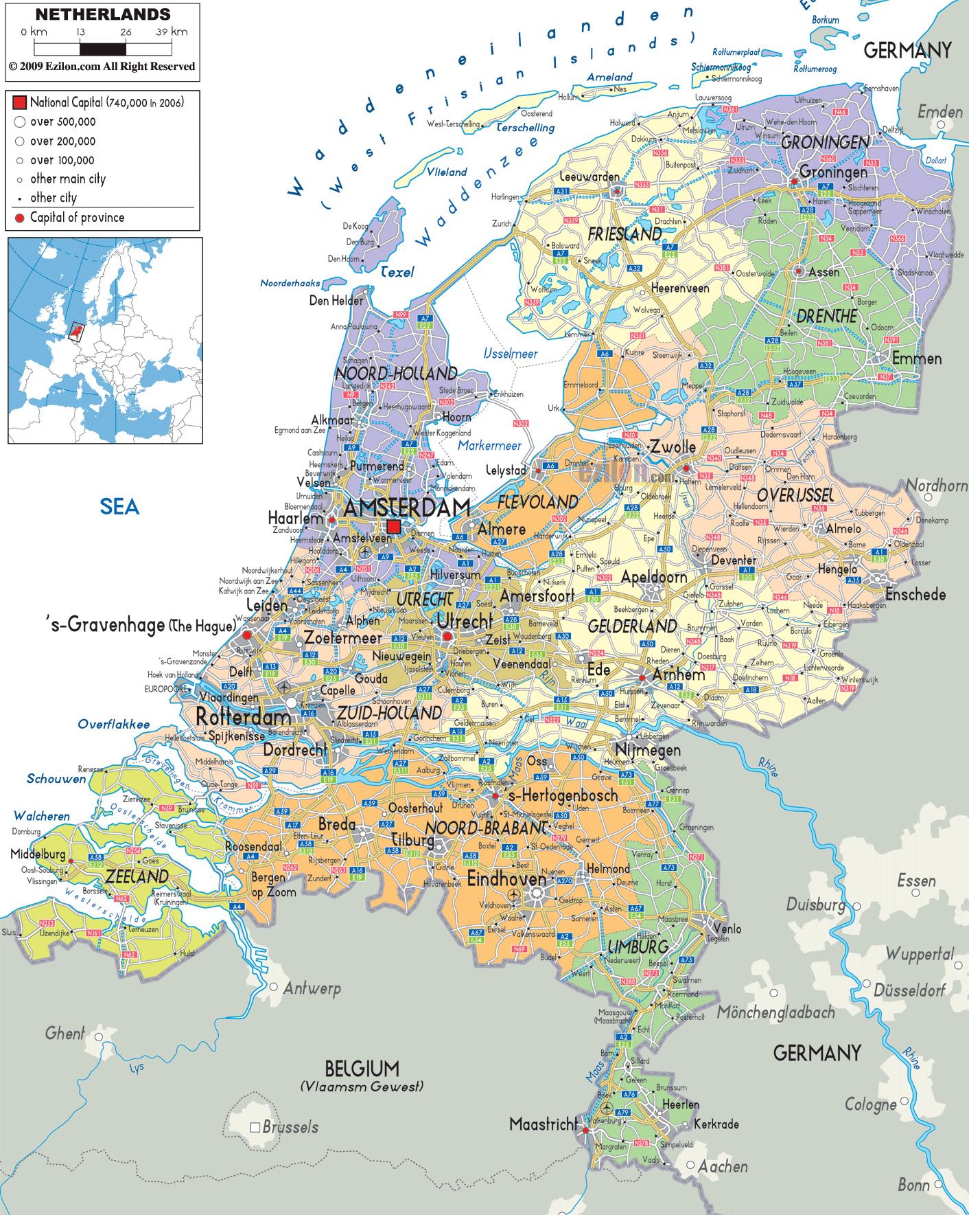 karta europe s gradovima Karta Nizozemske s gradovima   karta Nizozemske s gradovima  karta europe s gradovima